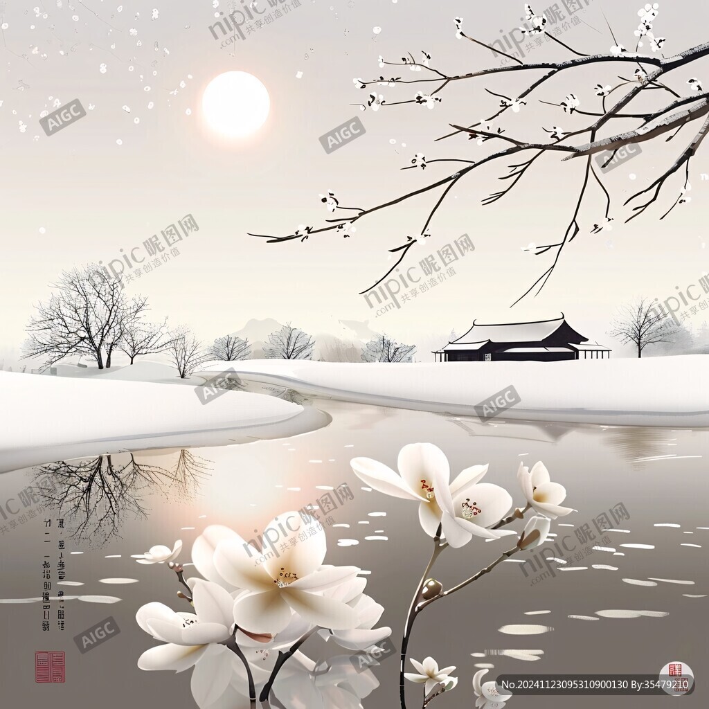 工笔手绘雪景图