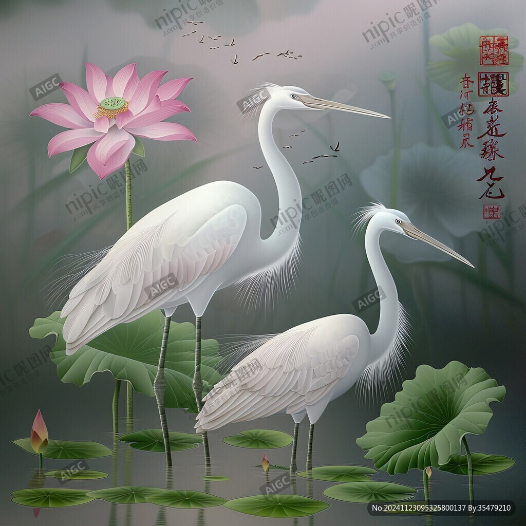仙鹤荷花吉祥