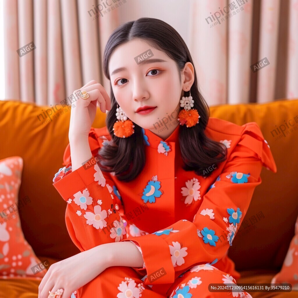 家居服花形梅红色组