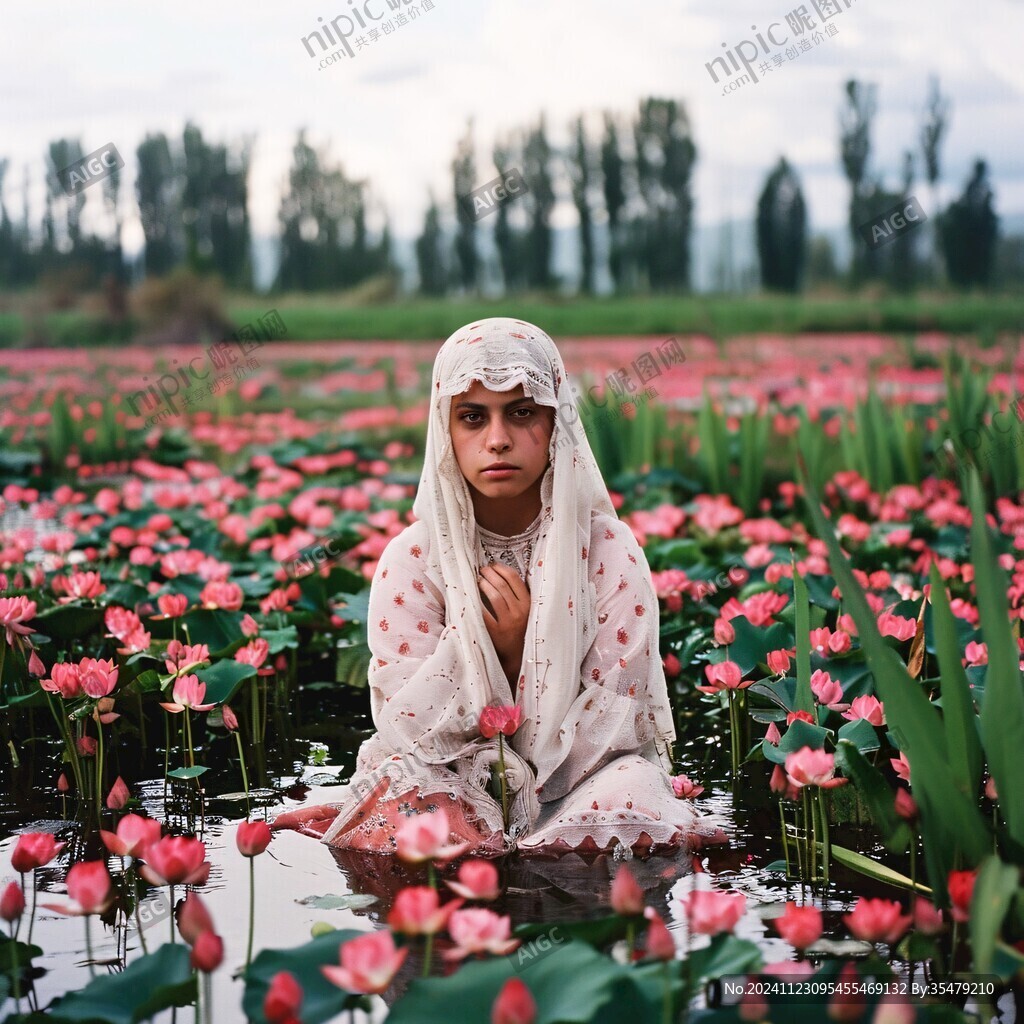 荷花上的女人