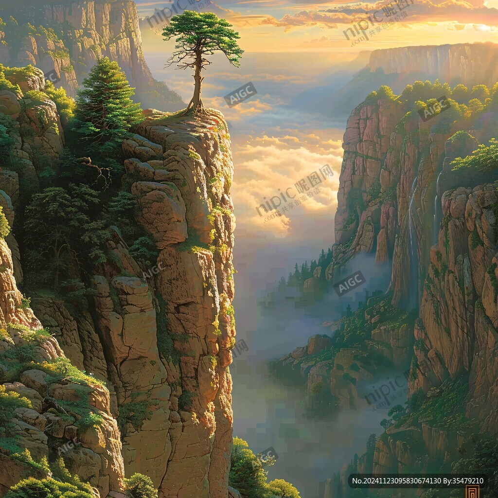迎客松油画
