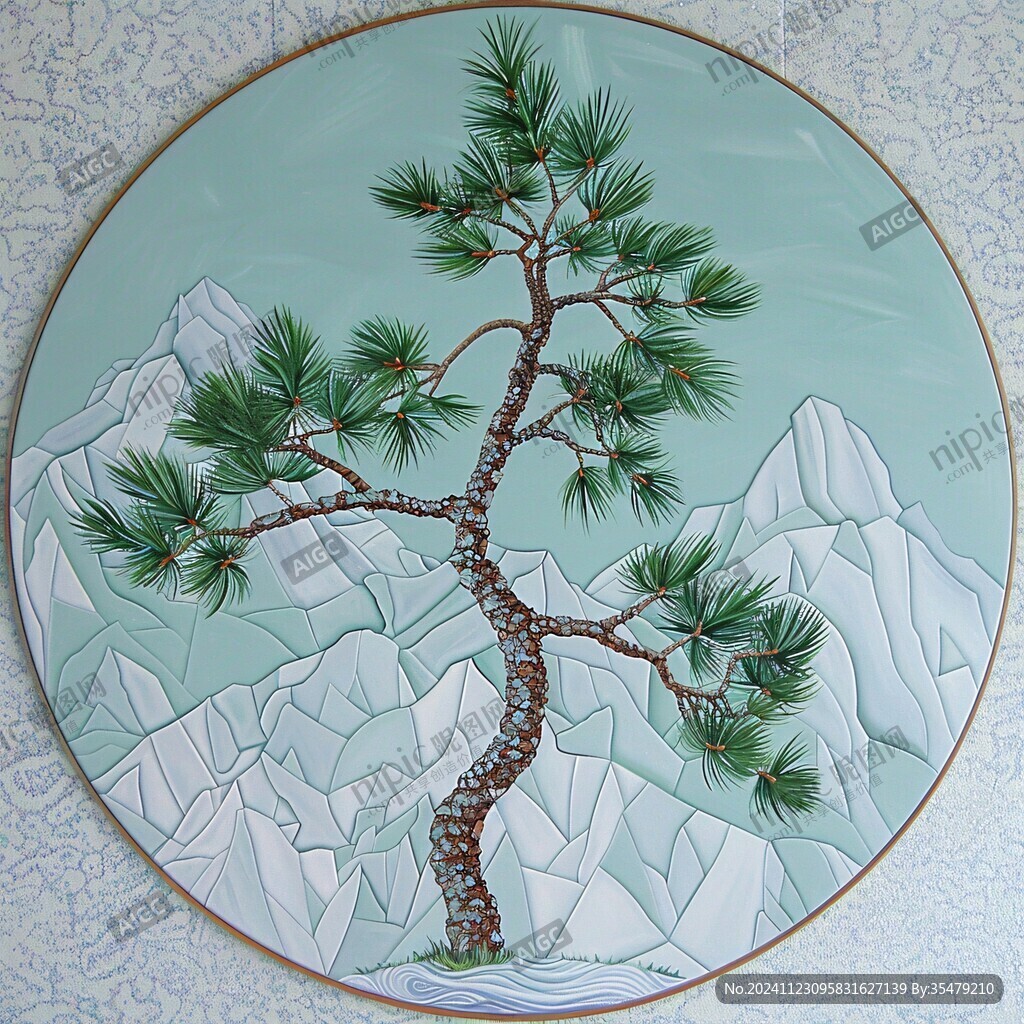 圆形迎客松装饰画