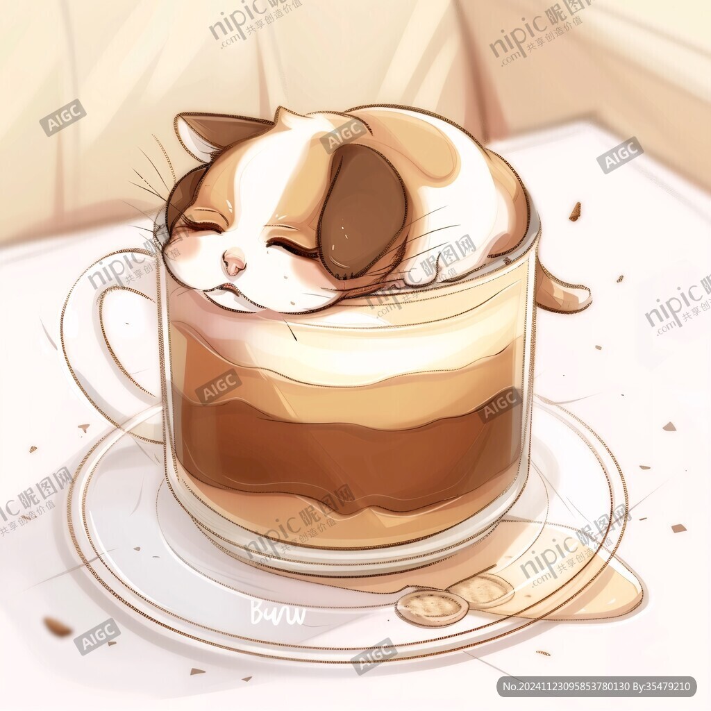 喝奶茶的猫咪插画