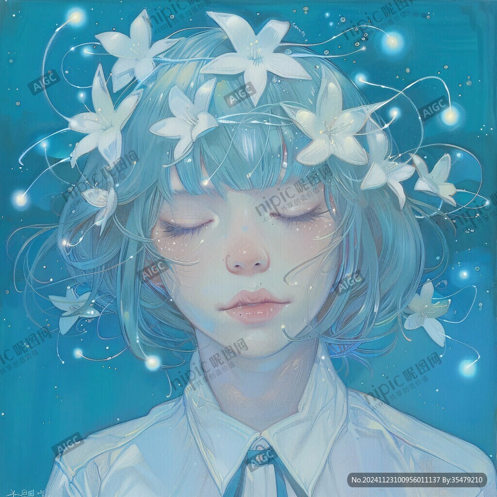蓝色女孩插画