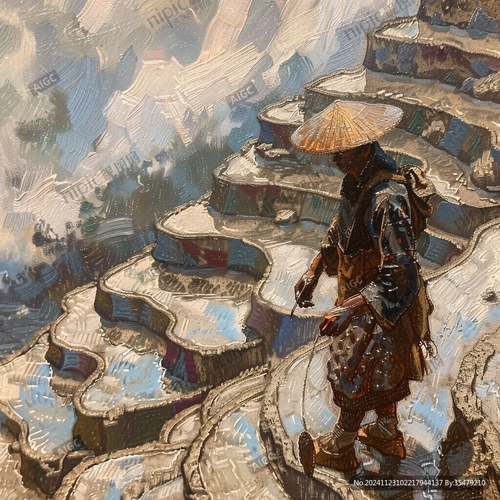 戴斗笠渔民