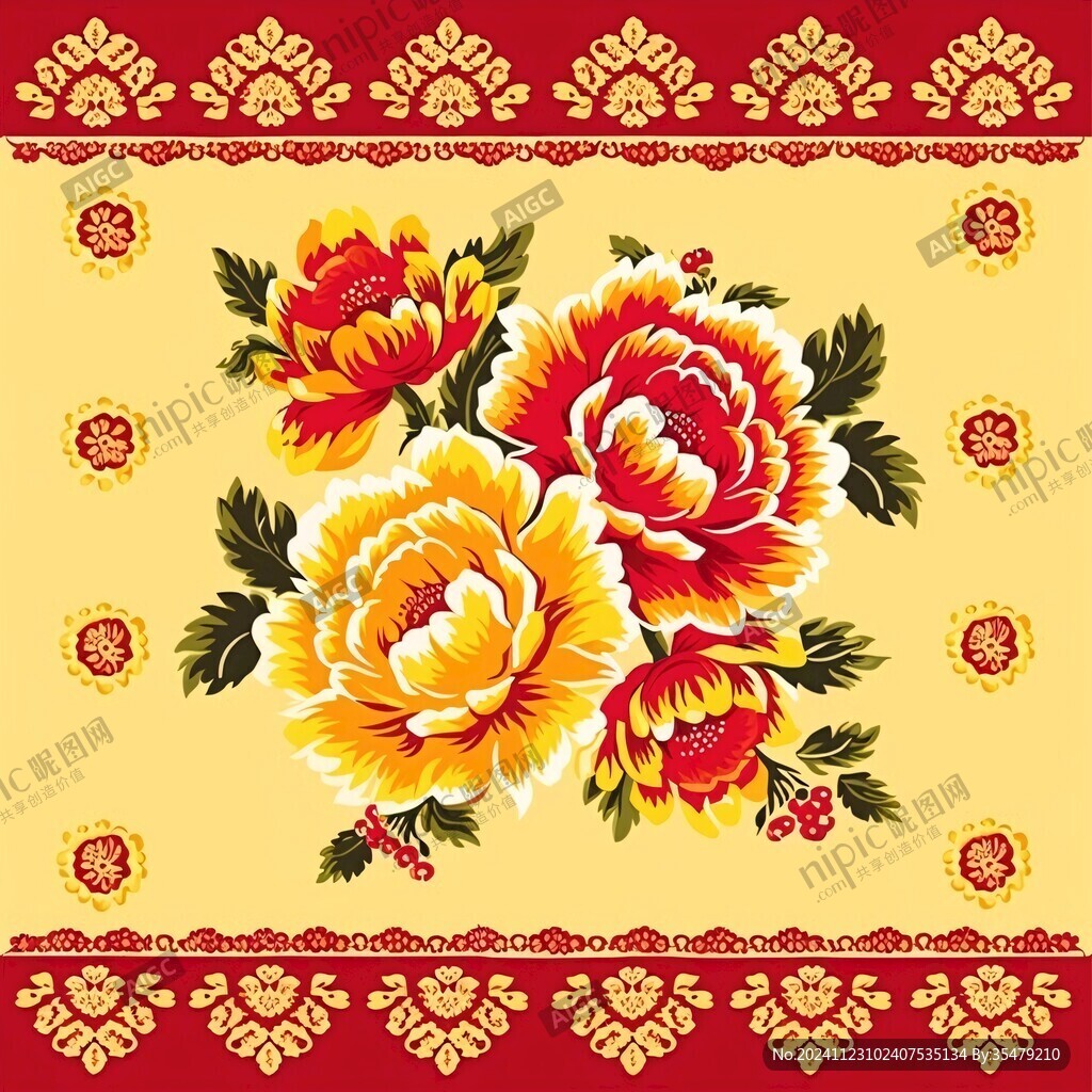 土黄色牡丹花纹