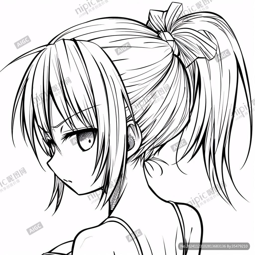 短发女孩线稿