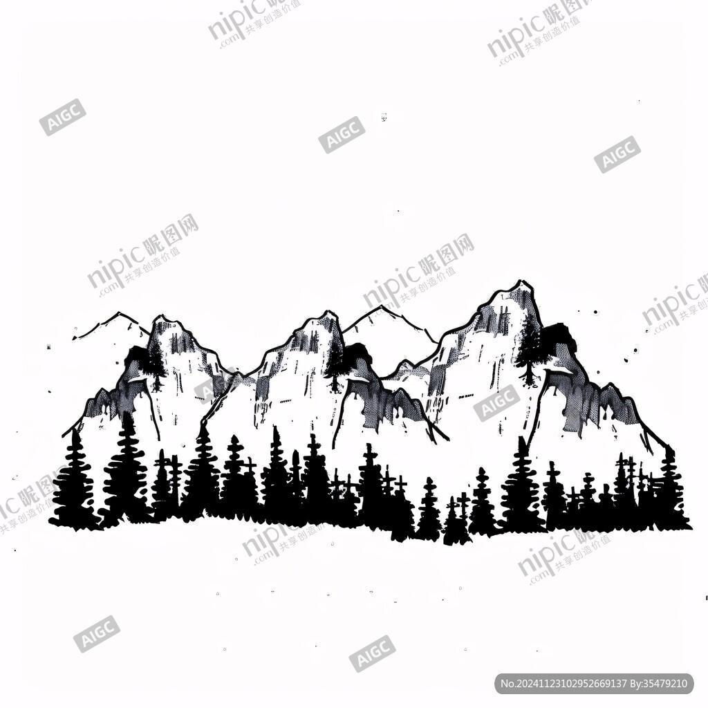手绘单色山