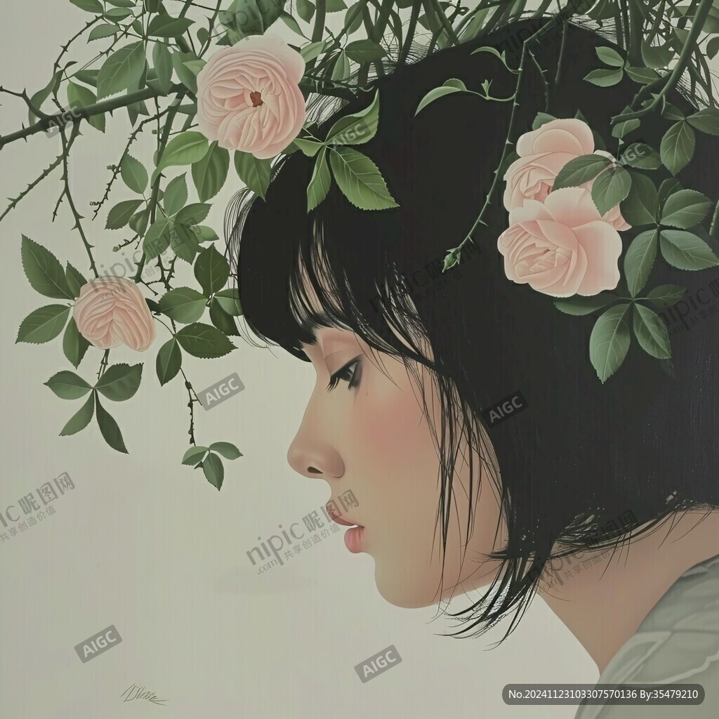 叼花的女孩