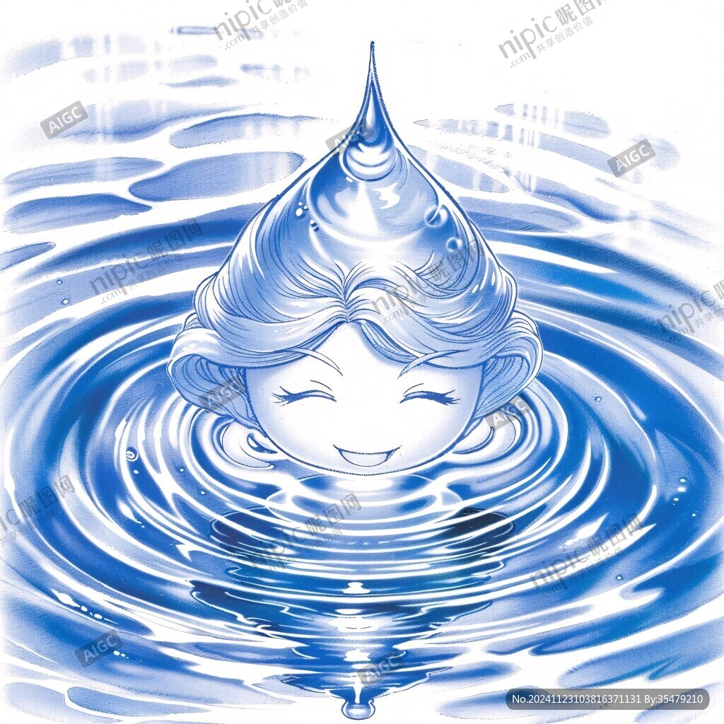 手绘在水里的漫画女孩