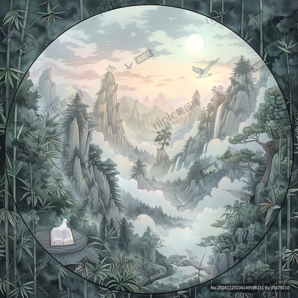 圆形山水装饰画背景
