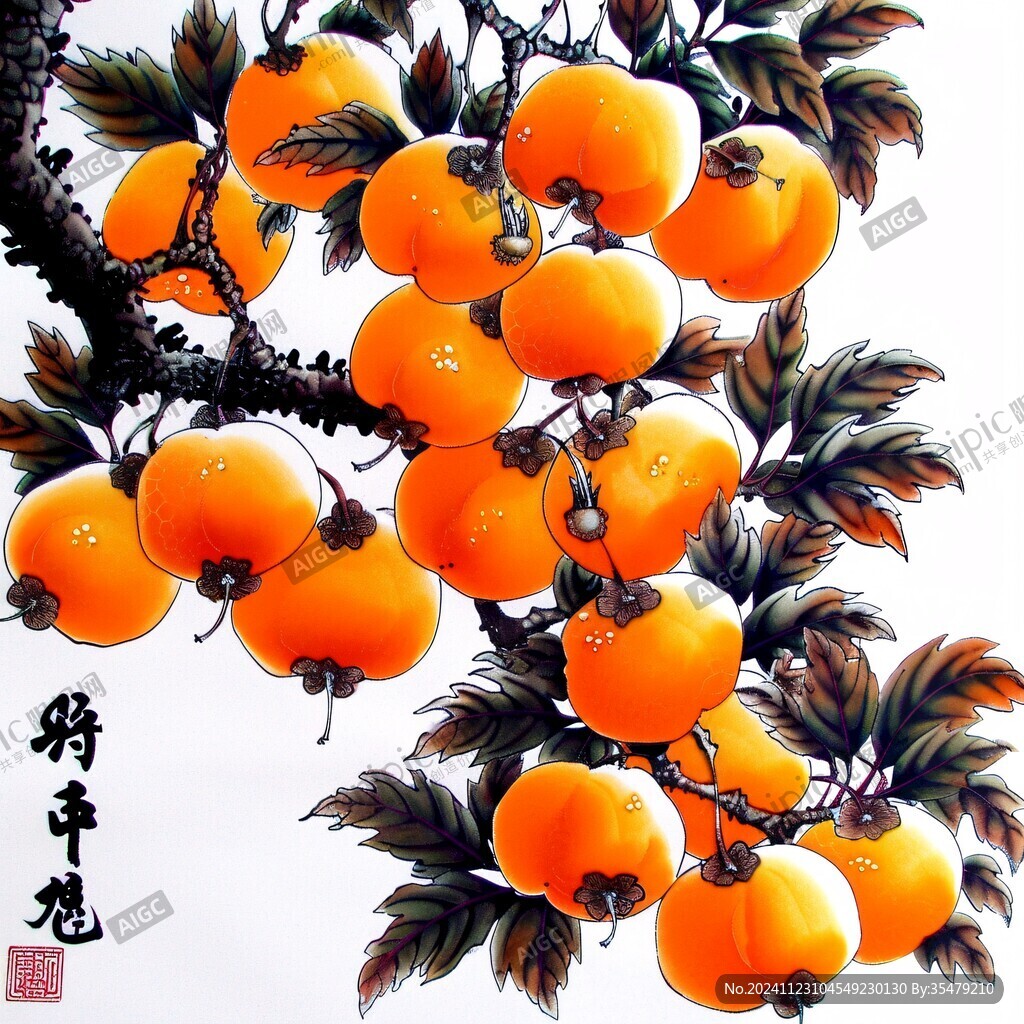 手绘柿果图
