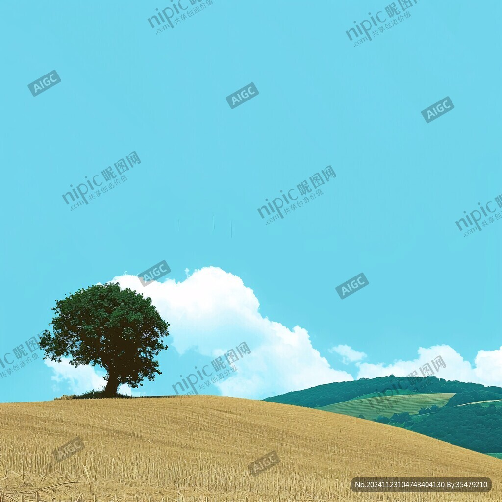 蓝天大树风景画