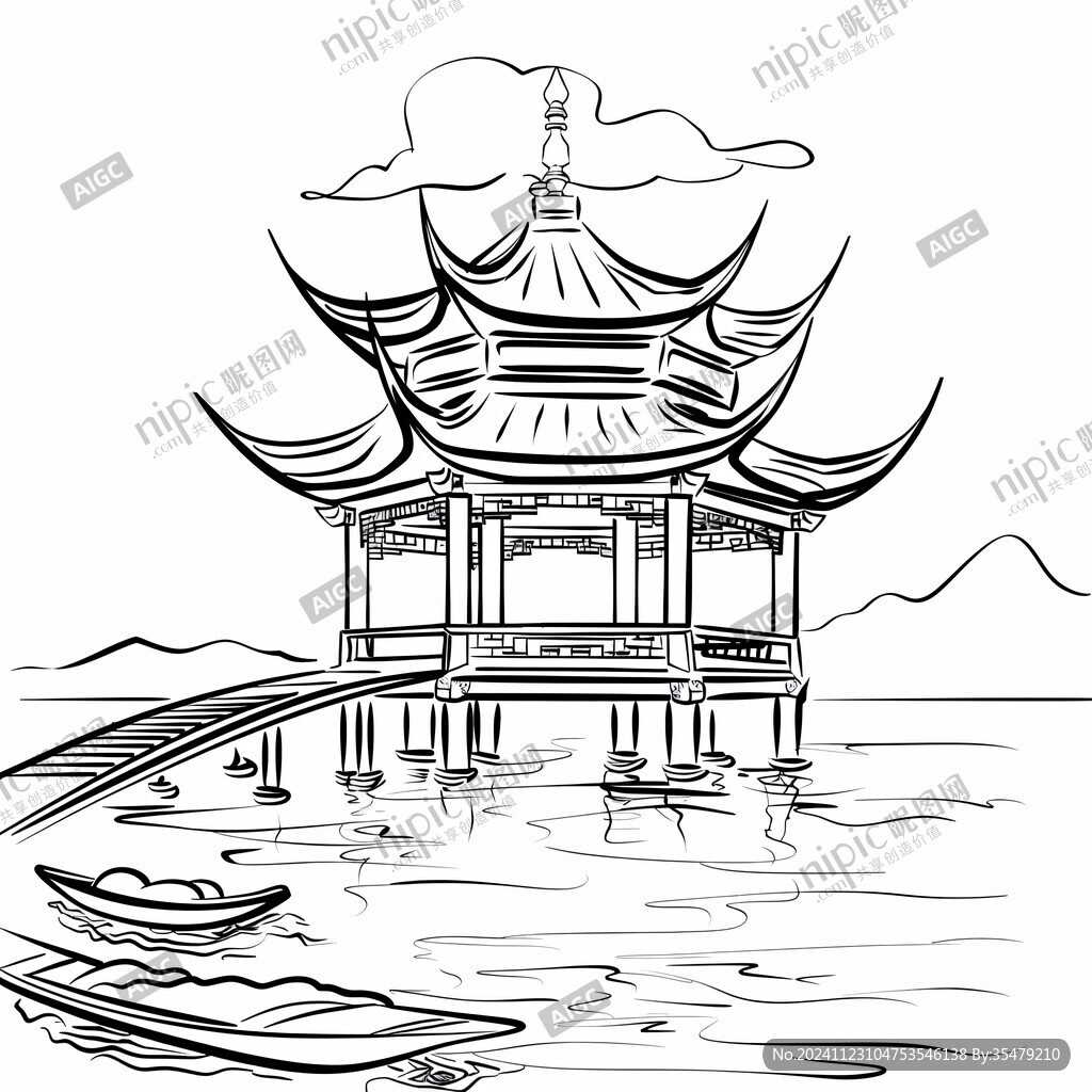 湖心亭插画