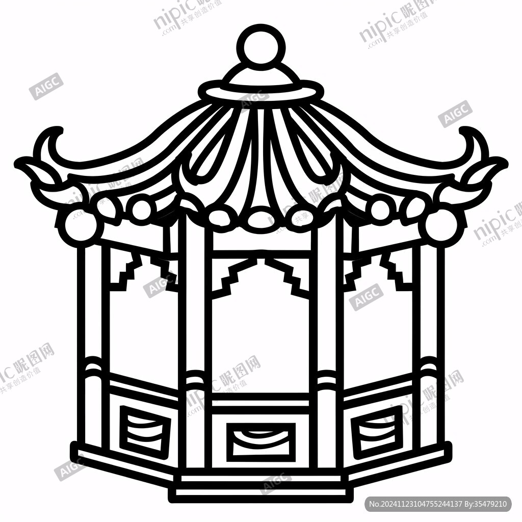 线描凉亭