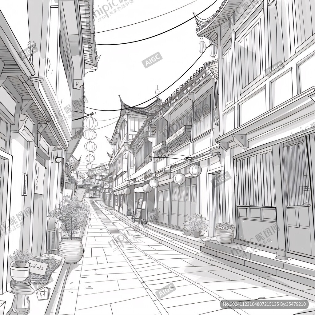 传统街道线稿