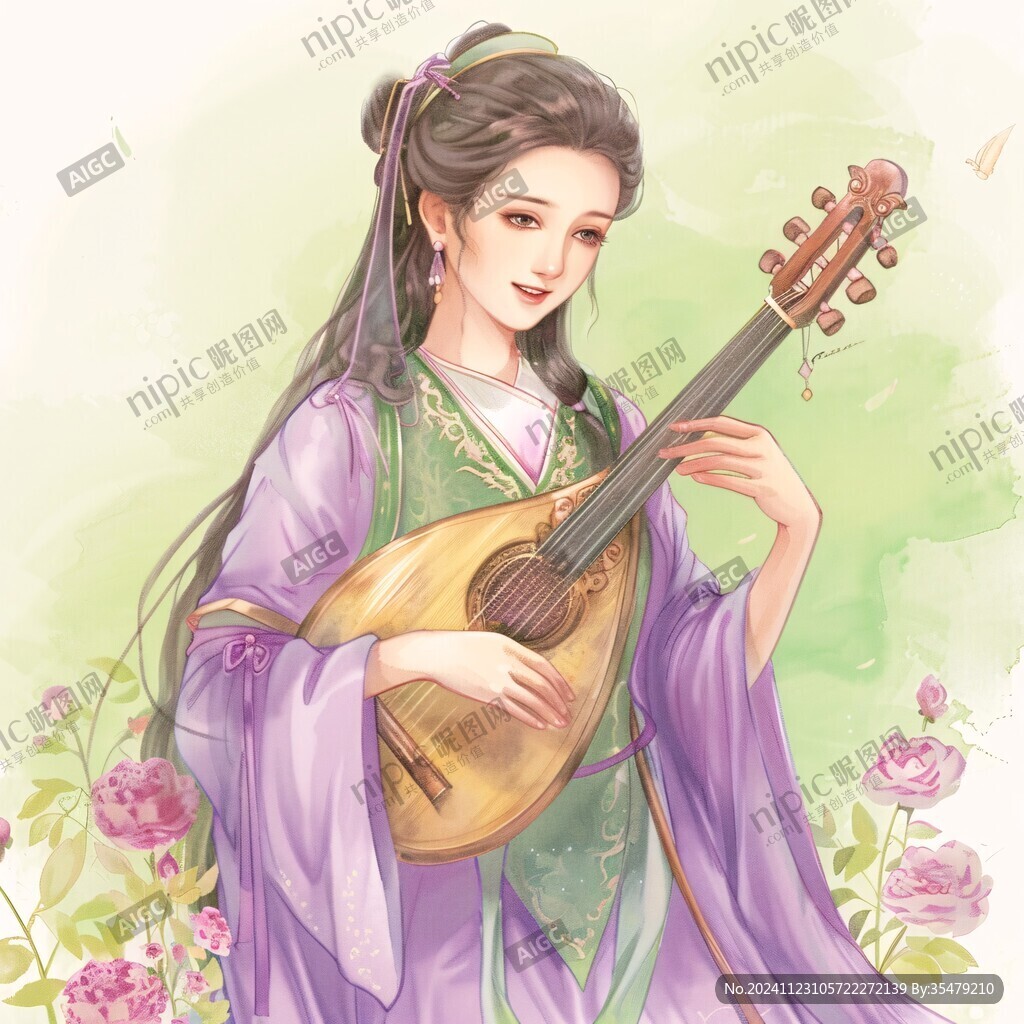 古风琵琶美人插画