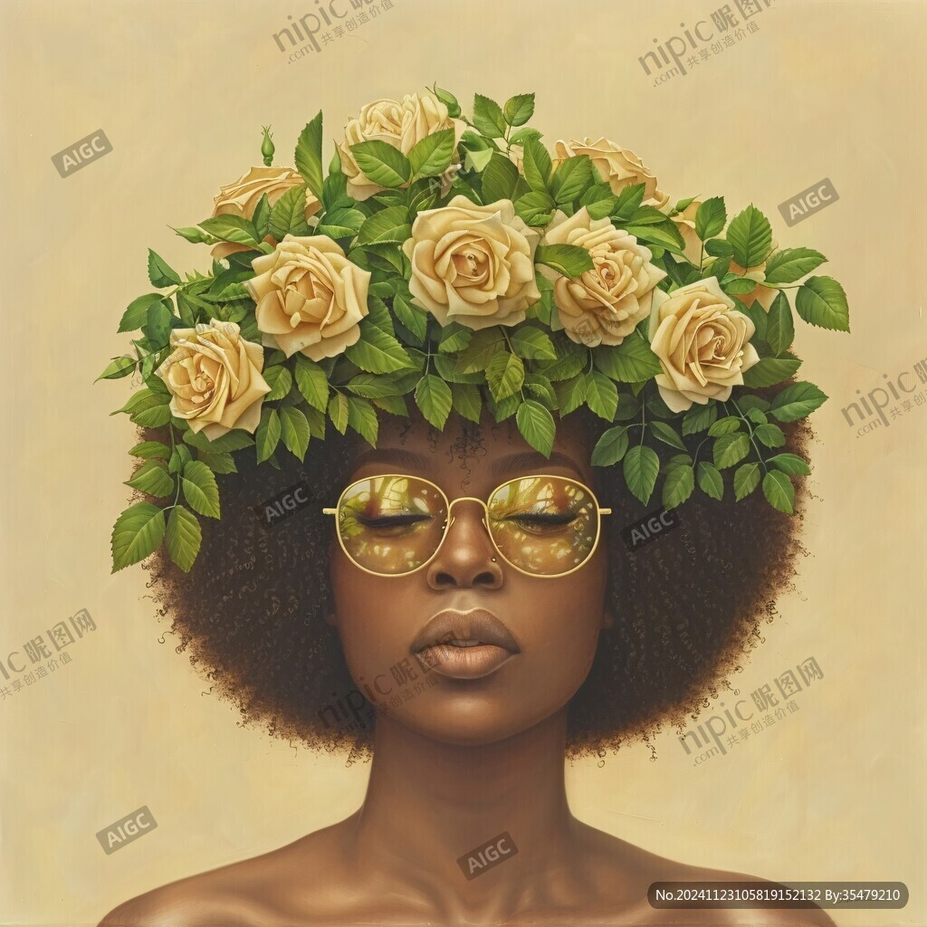 植物美女手绘装饰画