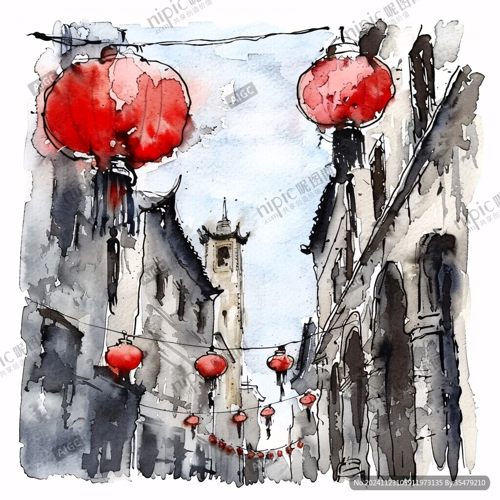 古街水彩画
