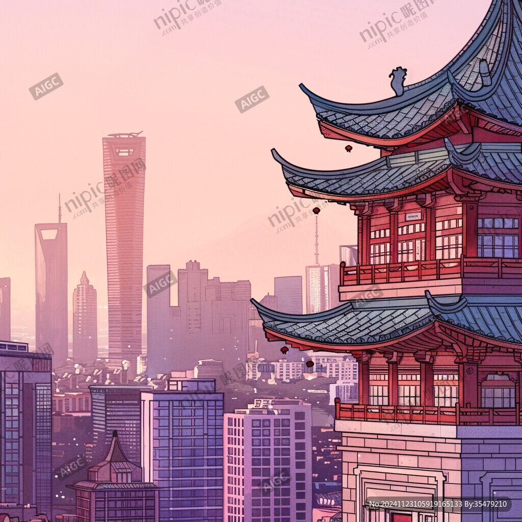 华中地区城市建筑插画