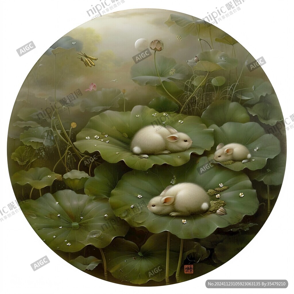 风景画圆形荷塘