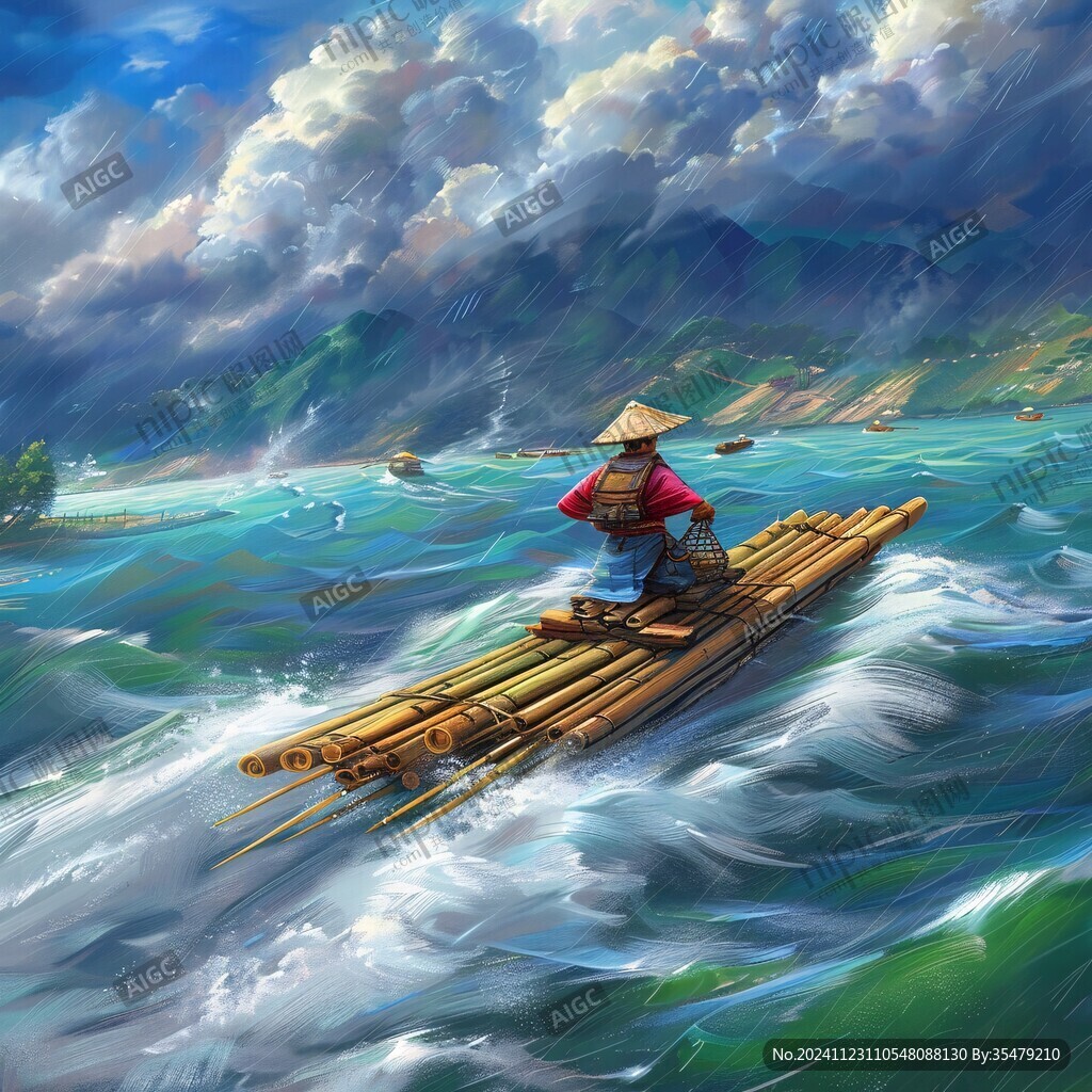 竹筏插画
