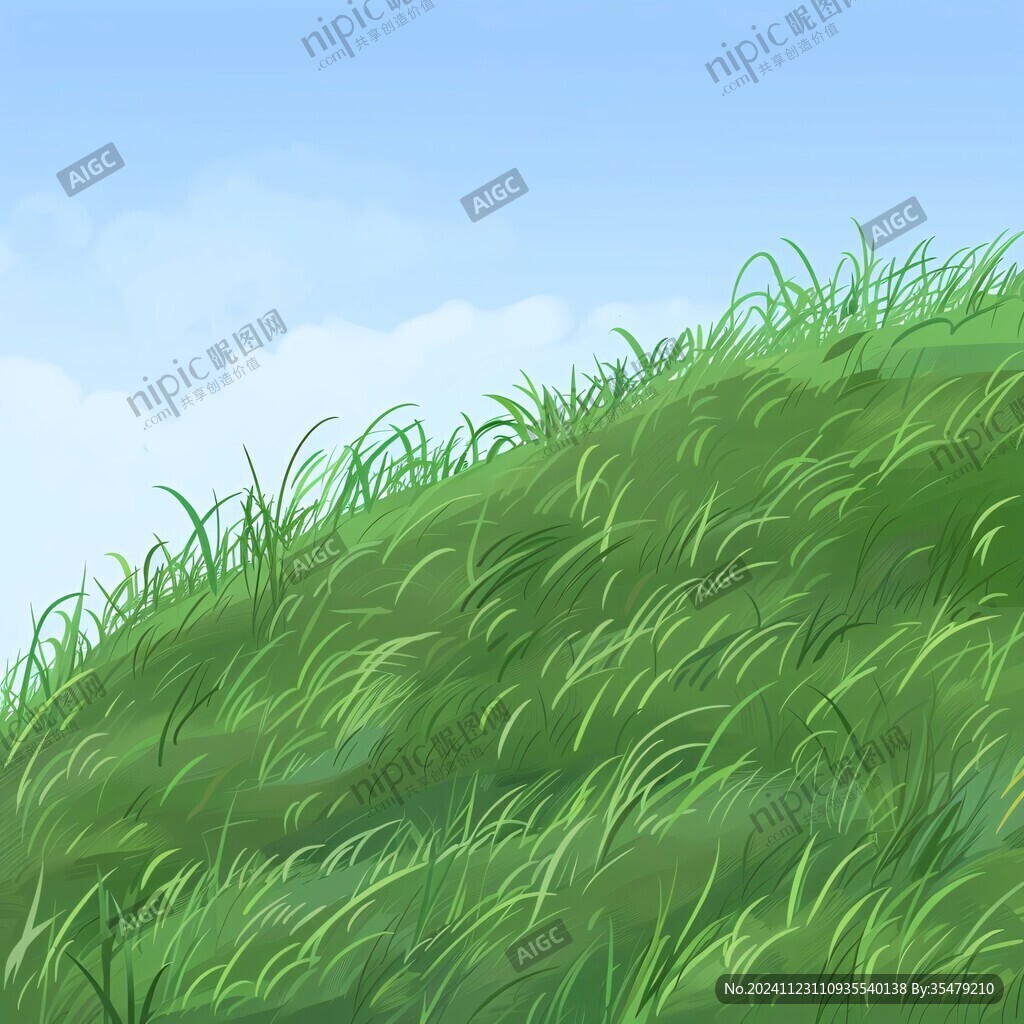 蓝天绿草插画