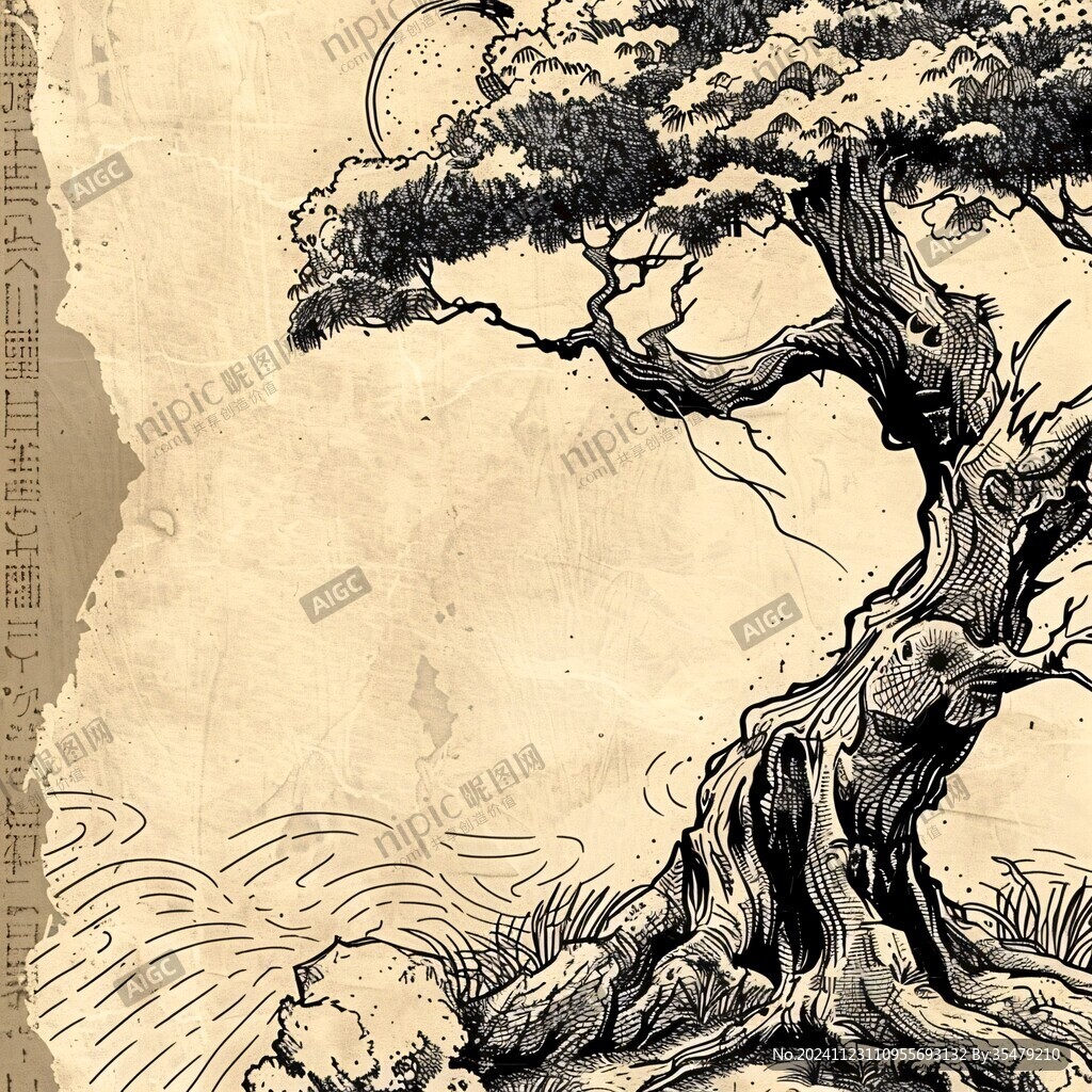 古树线描