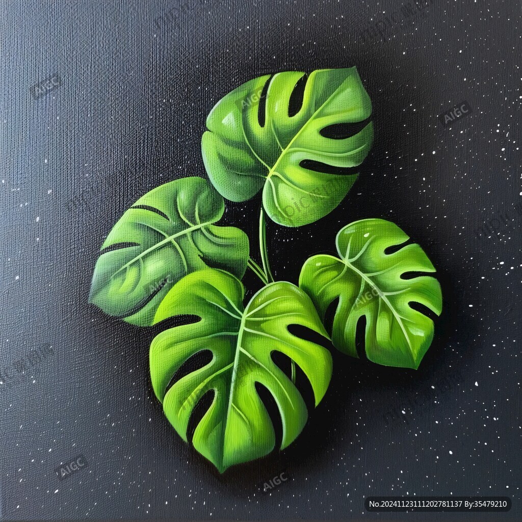 手绘龟背竹装饰画