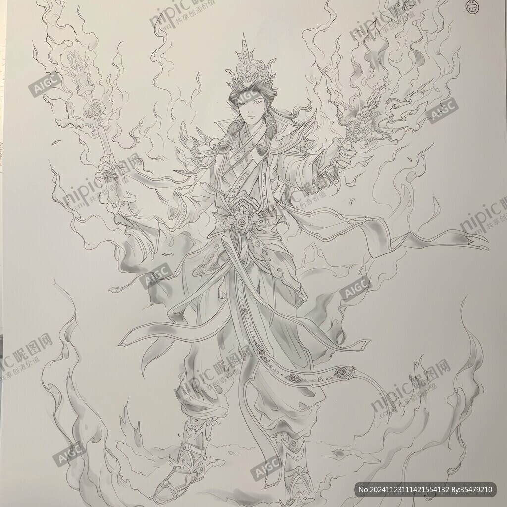 二郎神线稿