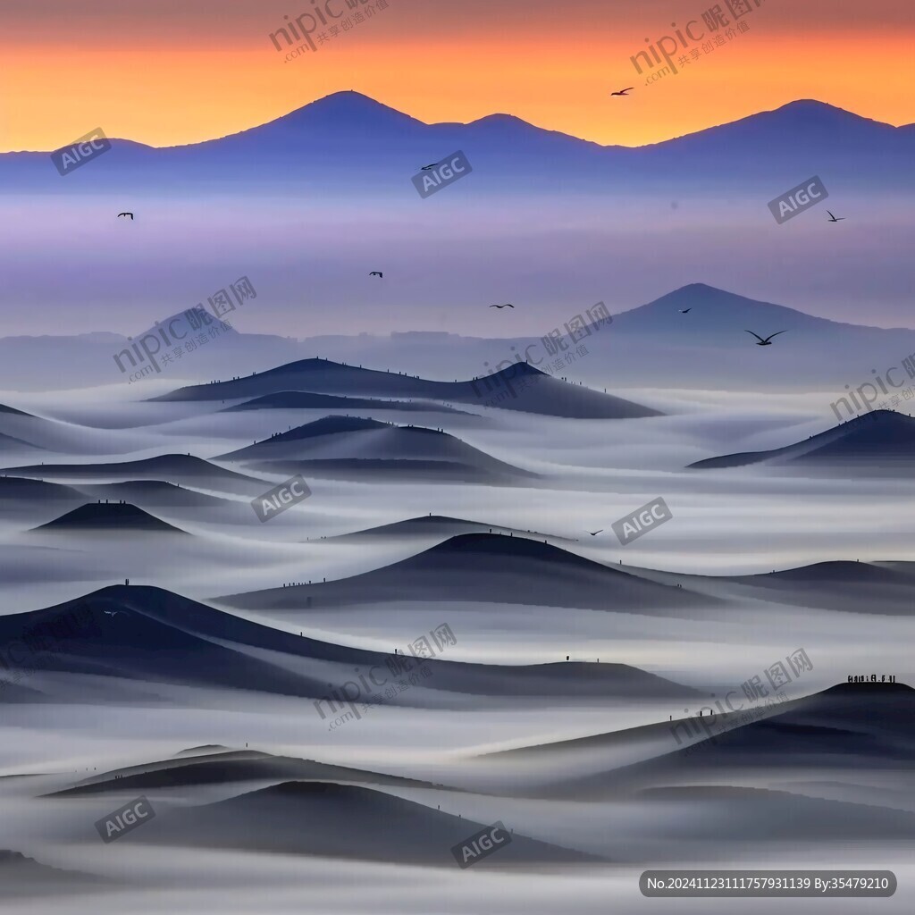 磨砂山水意境画