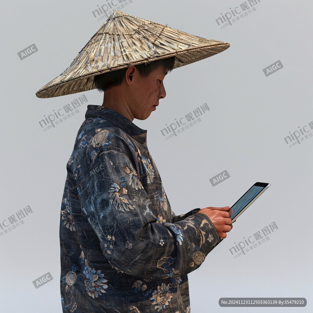 戴斗笠渔民