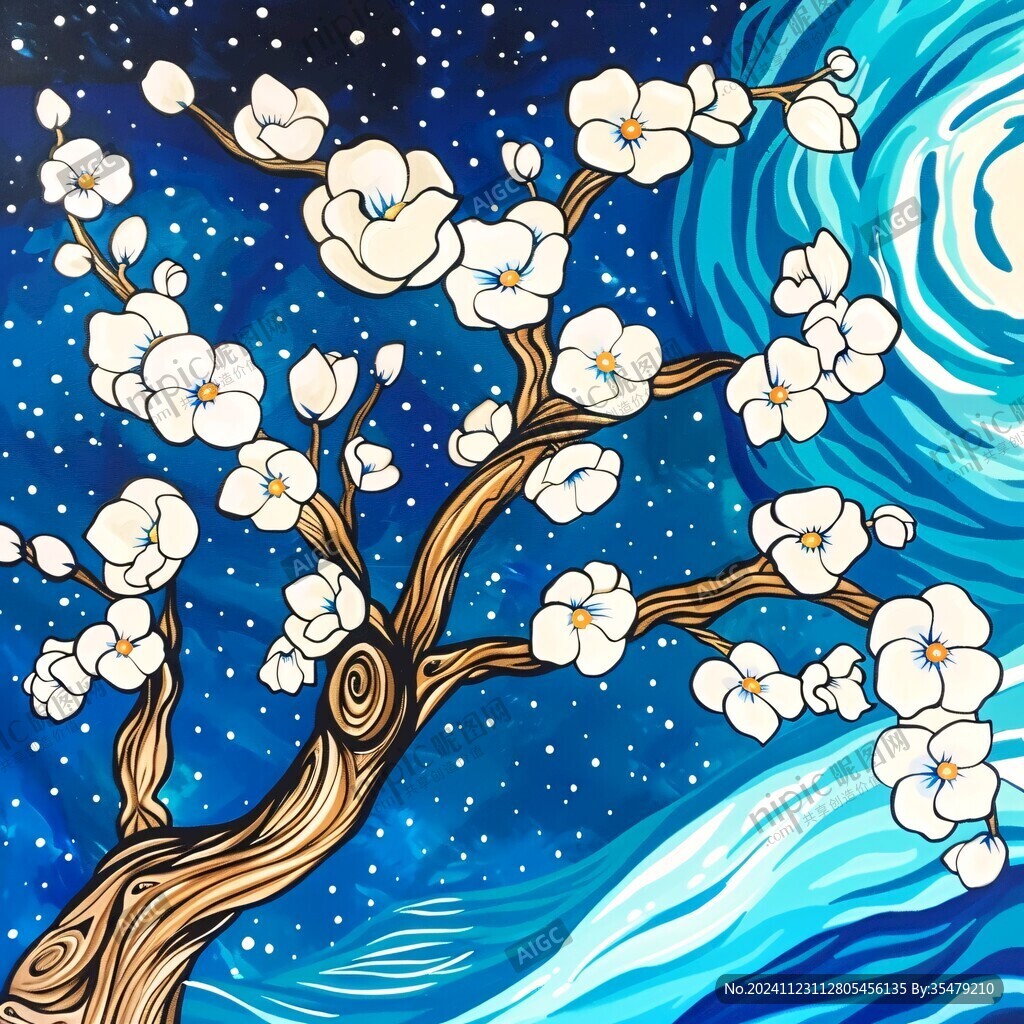 手绘白梅