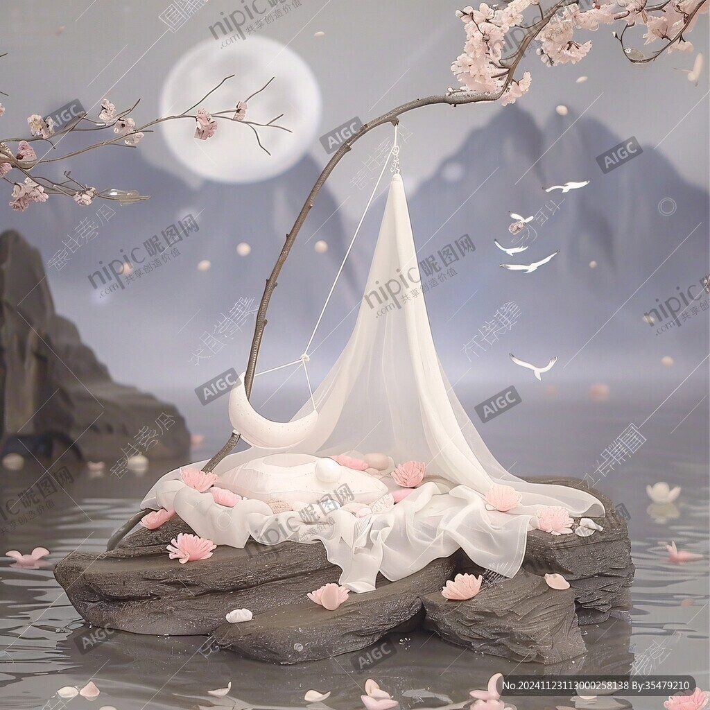 虎溪夜月景点插画