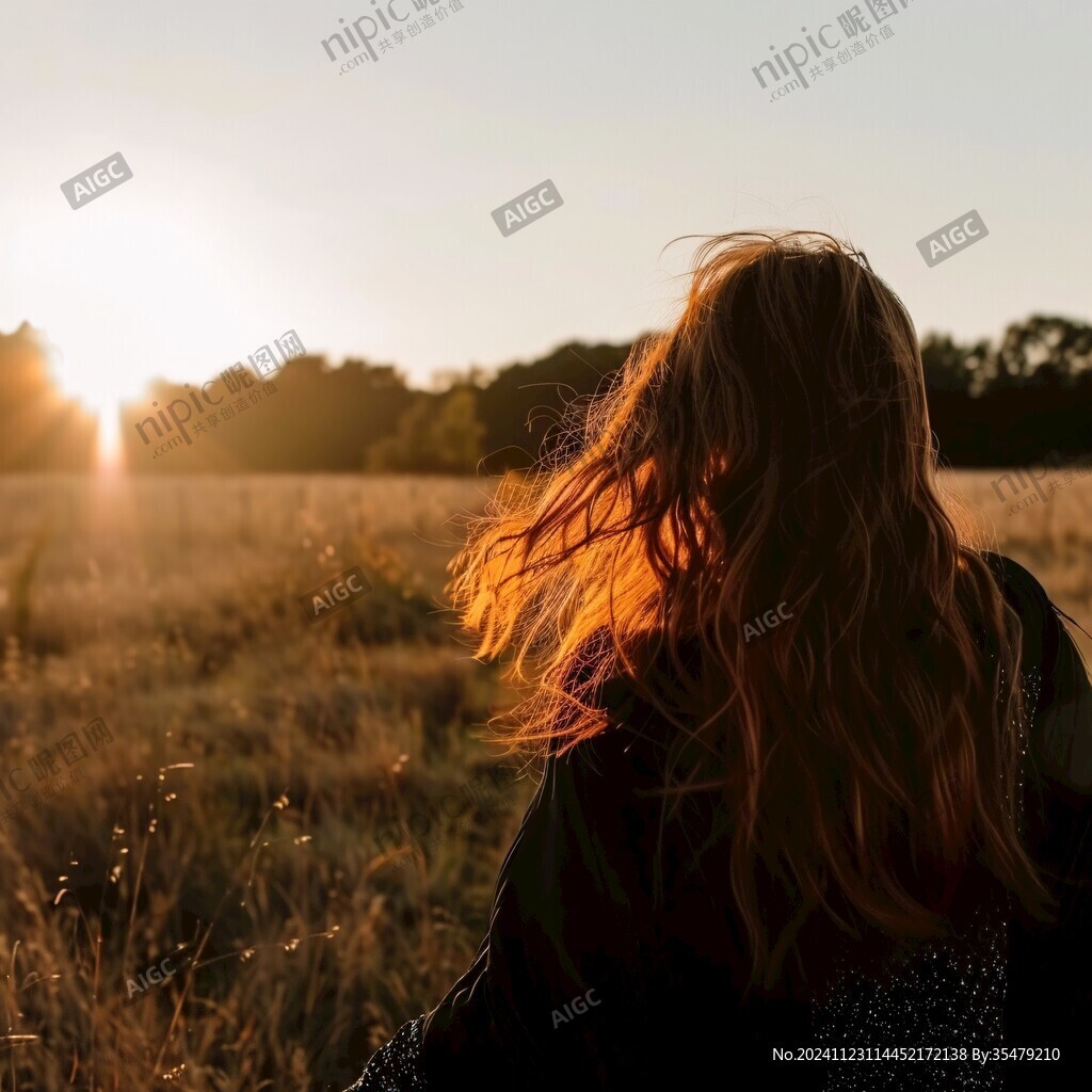 夕阳美女背影