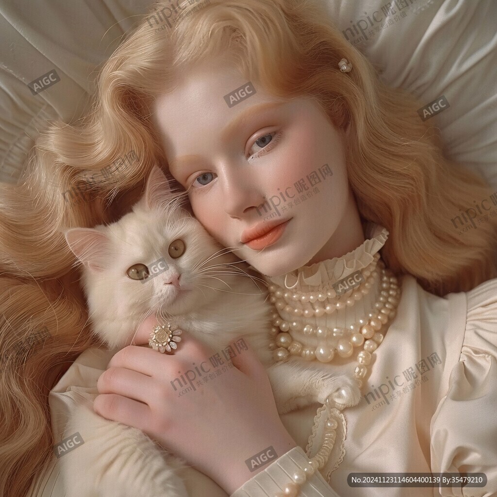 抱猫美女猫插画