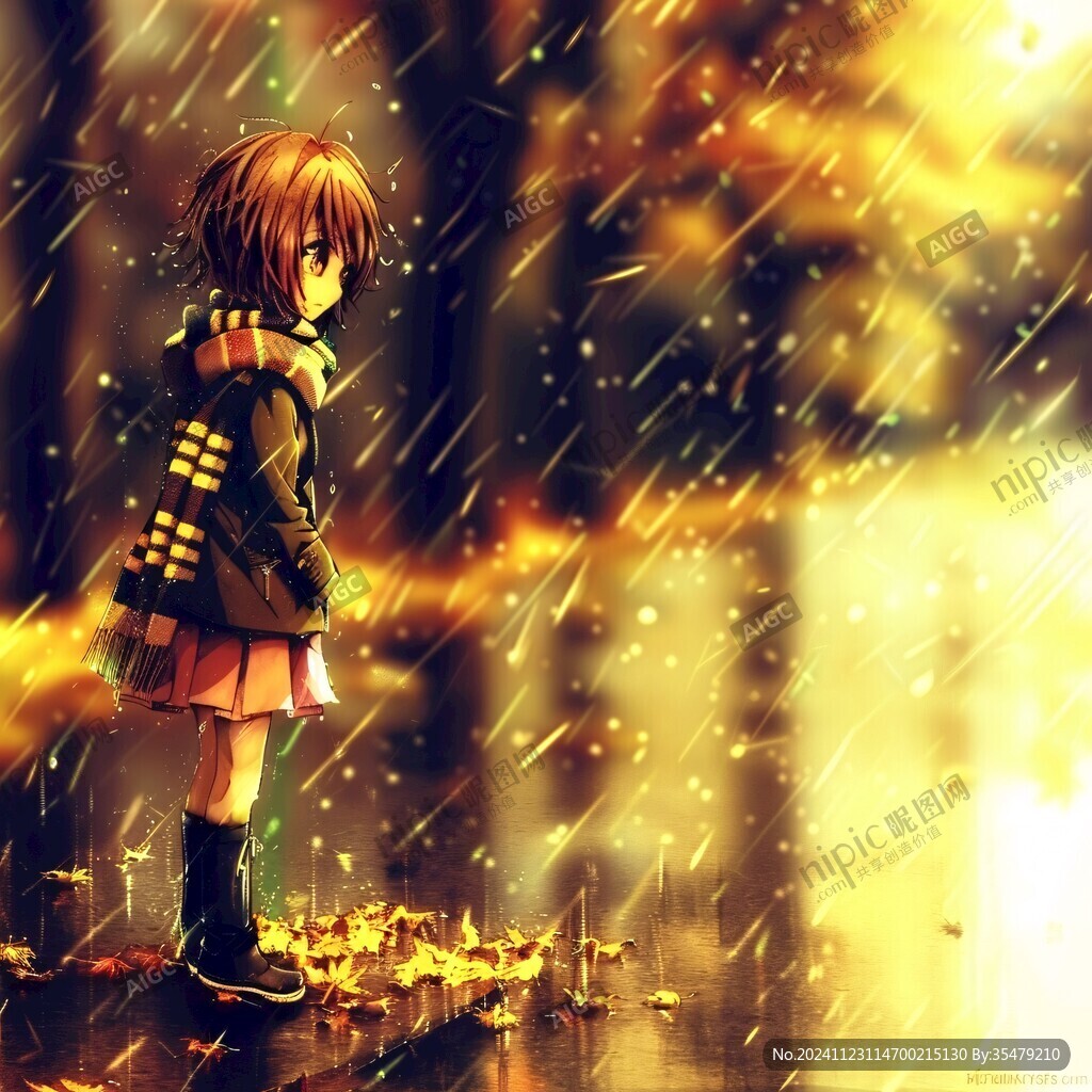 雨中女孩背影