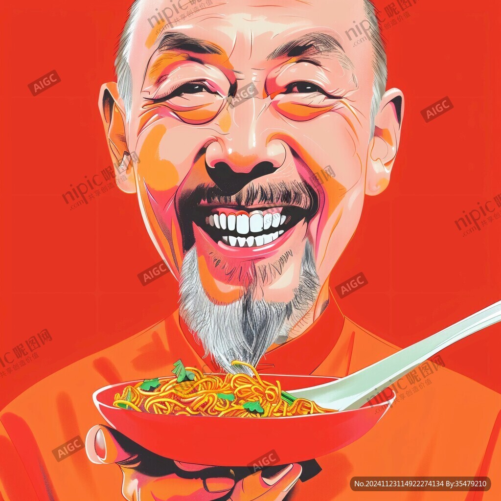 手绘吃面人物