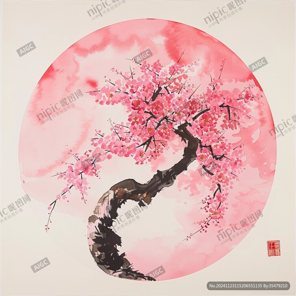 圆形桃花图