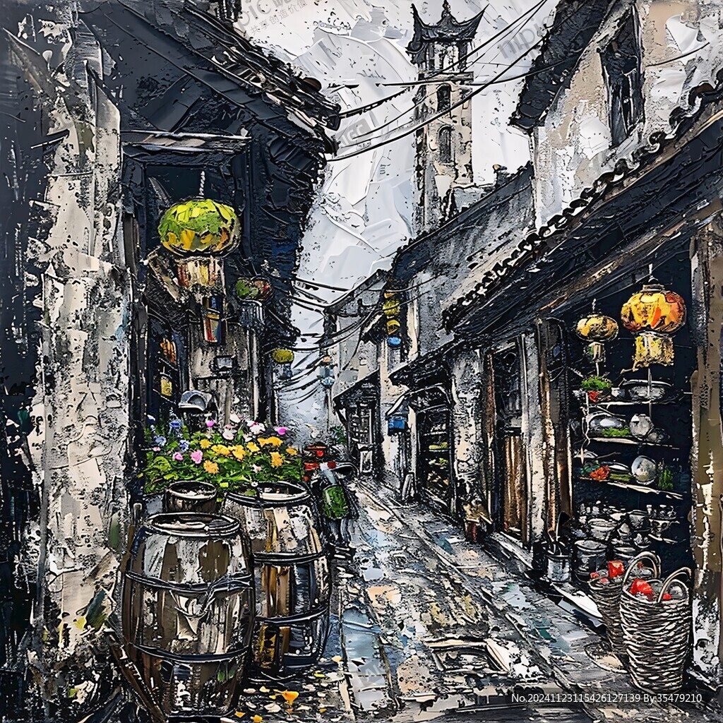 油画古街巷