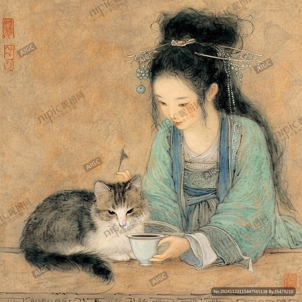 仕女赏鹦图