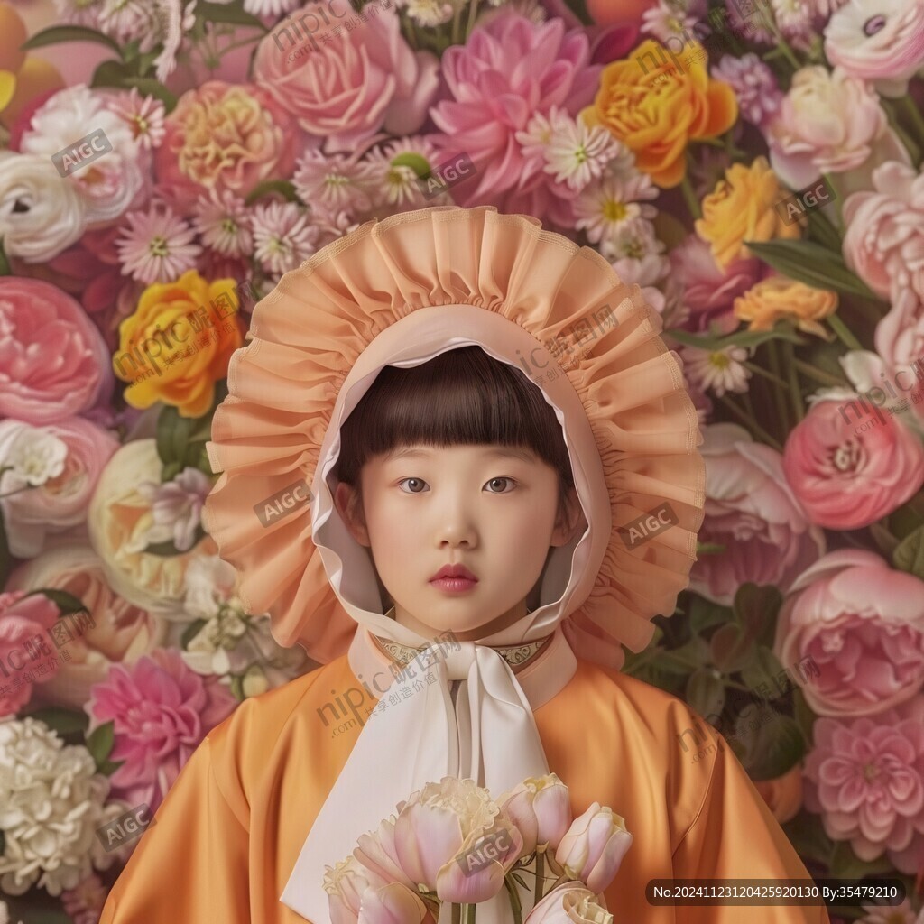 百花丛中的小女孩