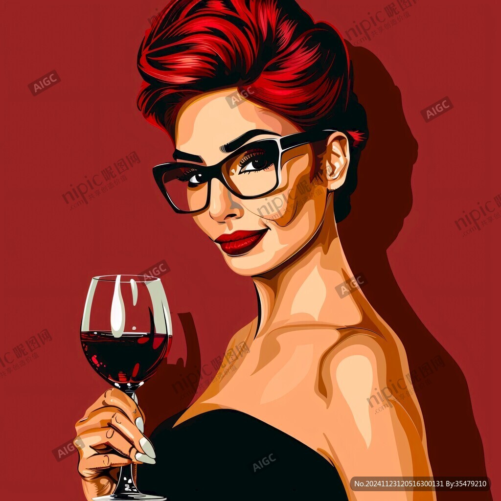 红酒女人插画