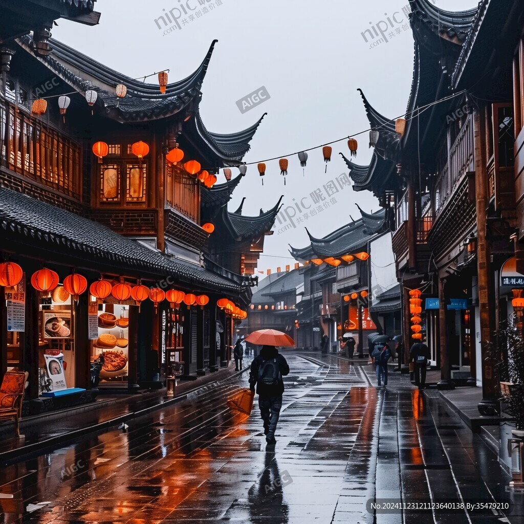 雨中古街