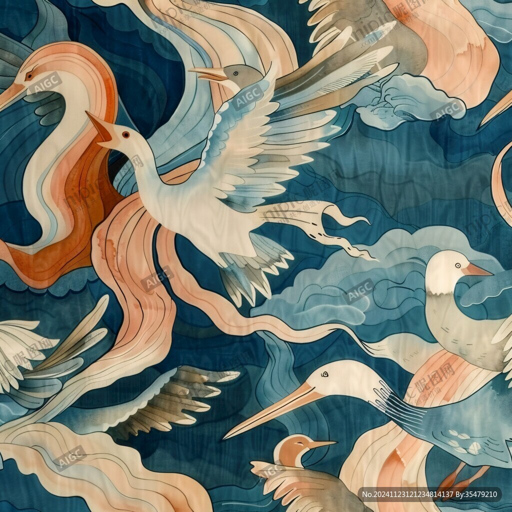 背景墙仙鹤云纹浮云