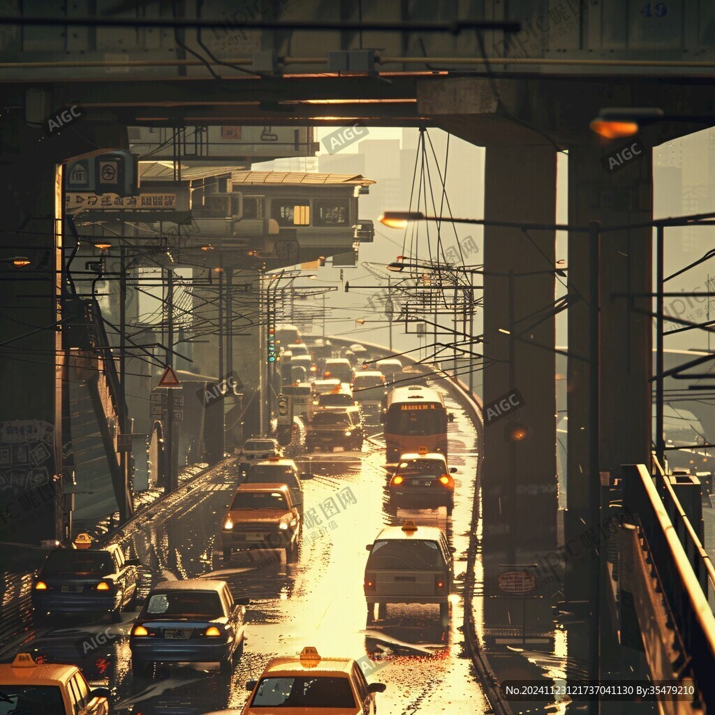 钢铁城市雨天的城市