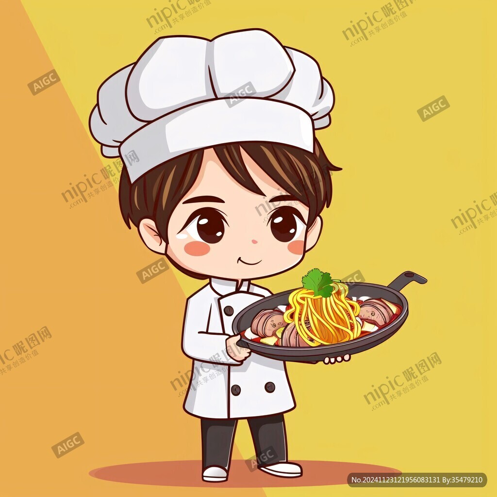 卡通男厨师端食材头像