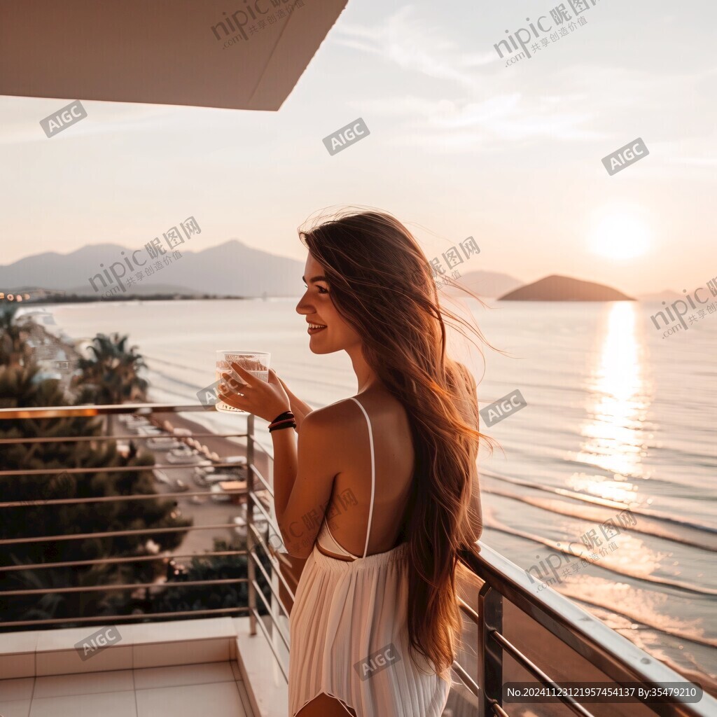 夕阳美女背影