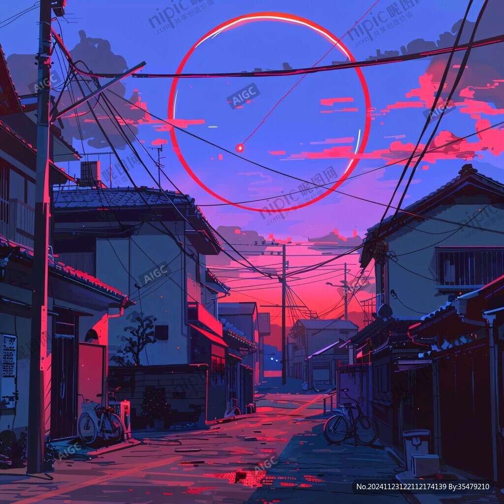 日落街道插画