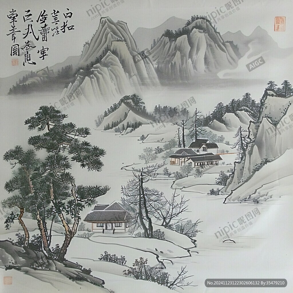 山水画陶瓷图案